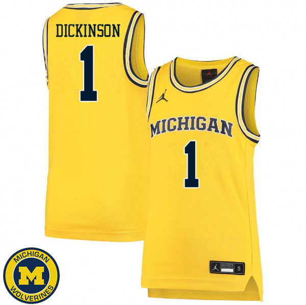 Mens Michigan Wolverines #1 Hunter Dickinson Yellow Fashion Basketball Jersey